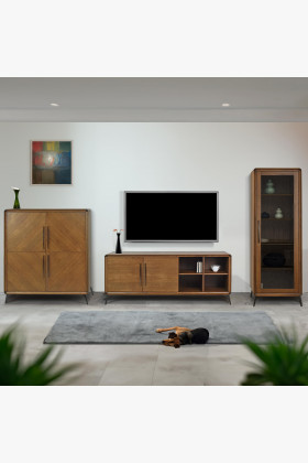 Wohnwand Lisabon Eichenholz Nussbaumfarben modern 3-teilig